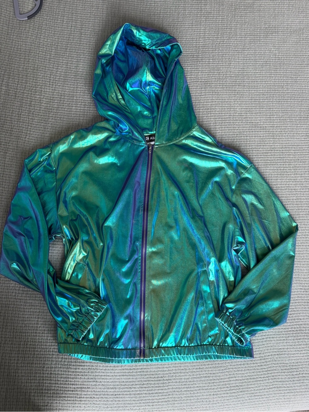 Allegra K Iridescent Teal-Green Hooded Dance Jacket